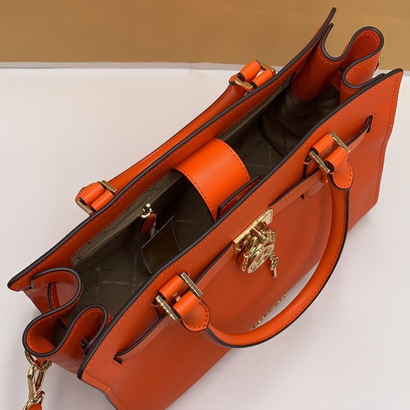 Michael Kors Hamilton Medium Leather Satchel Poppy  color - Picture 8 of 16